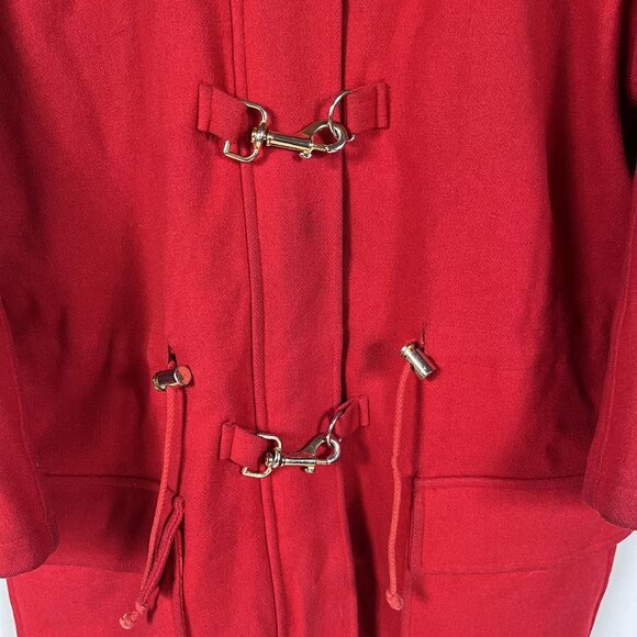 Peter Daniels 70% Wool Cherry Red Hooded Duffle Coat Size Medium - Picture 7 of 8